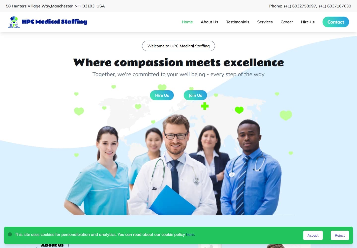 HPC Medical Staffing website, desktop view
